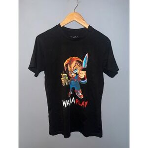 Tiger Chucky Wanna Play Horror Graphic Tee Black Small Short Sleeve Cotton Shirt